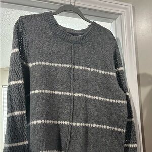 Joseph Charcoal and Ivory Striped Crewneck Sweater